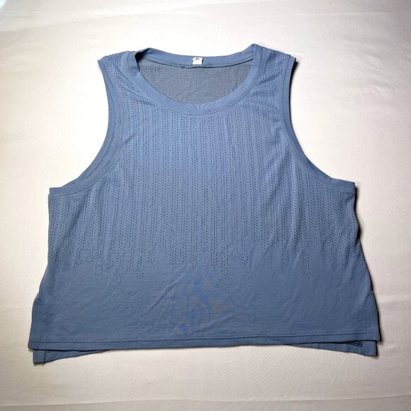 Lululemon Chambray Train to Be Tank perforated dots Flowy Muscle logo Womens 8 - Picture 1 of 10